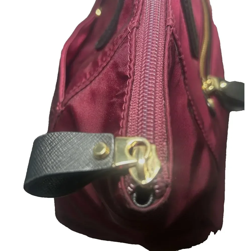 Michael Kors Kelsey Medium Nylon Tote Burgundy Gold Travel Shoulder Bag